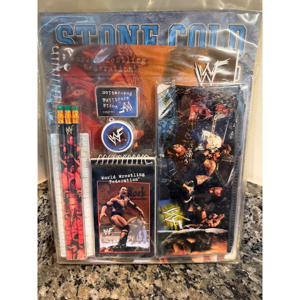Vintage 1998 WWF Stone Cold Steve Austin The Rock Stationery Set Sealed 90s Kit
